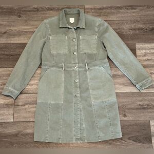 J.Jill Denim Tahoe Utility Long Jacket  Pockets Sage Green Women’s Small Stretch